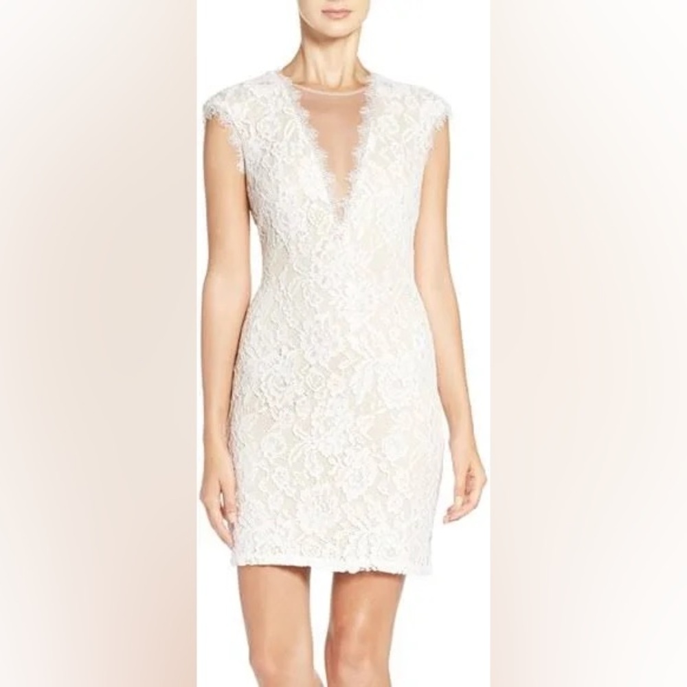 Aidan Mattox Ivory Floral Open Back Mesh Illusion Deep V Bridal Shower Dress 10